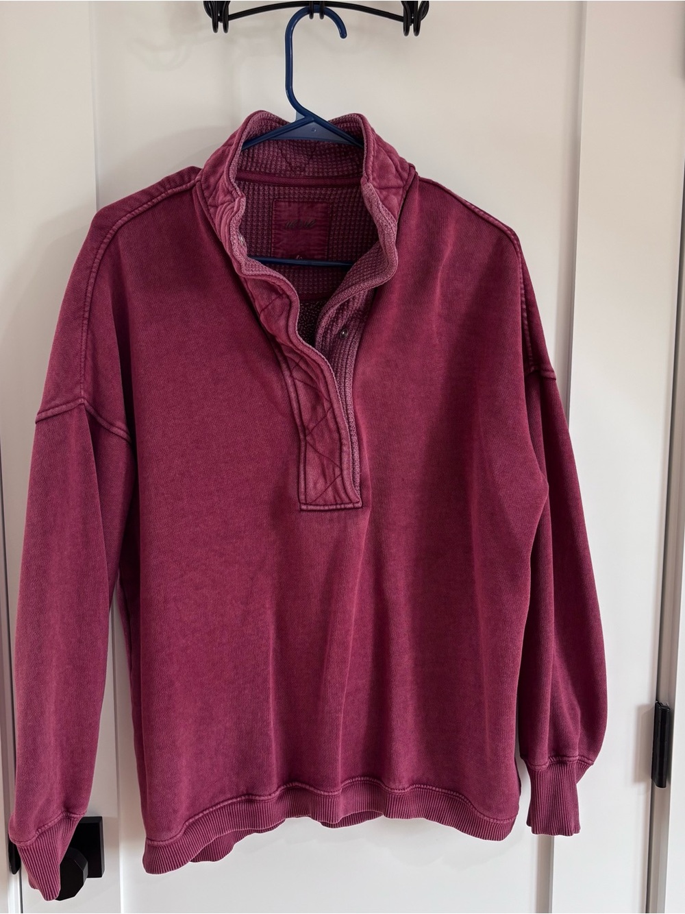 Aerie Washed Berry Half Snap Oversized Pullover Sweatshirt Small